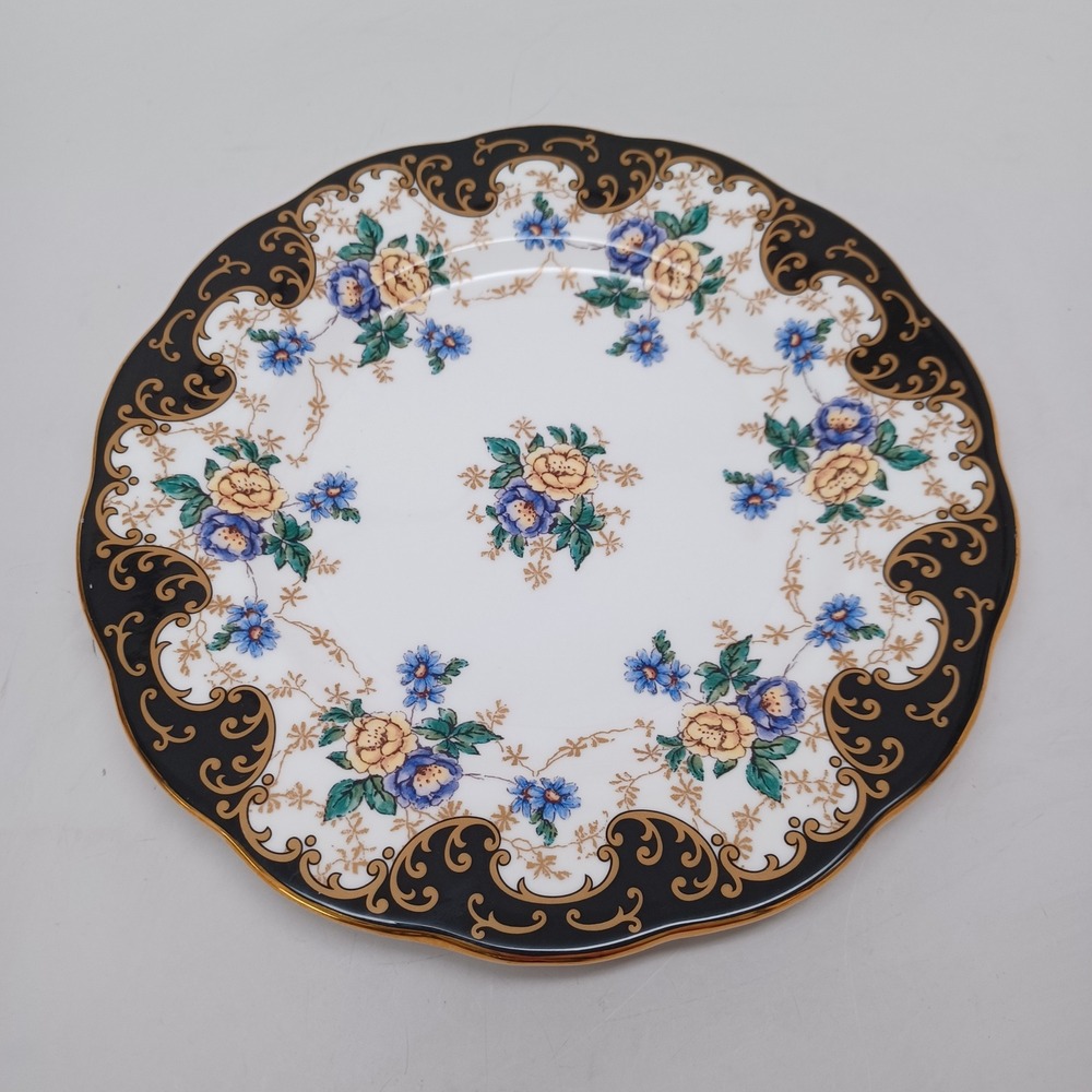 Royal Albert 100 Years 1910s Duchess Bone China Plate Black Gold Floral Scallop - Picture 2 of 10